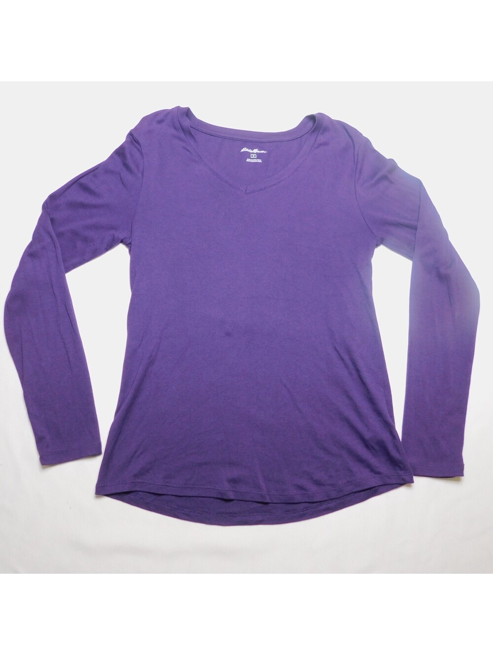Eddie Bauer Long Sleeve Shirt Womens Size M Medium Purple V-Neck Cotton Blend To